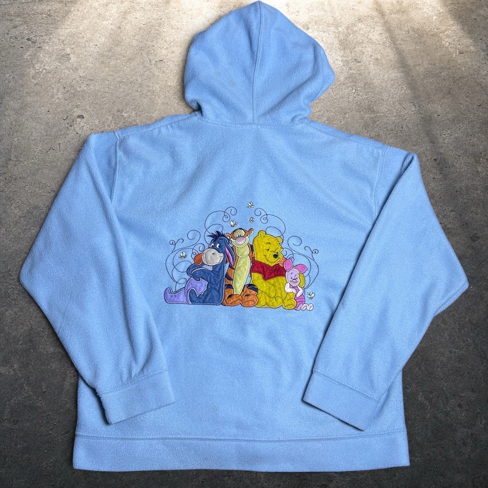 Disney Winnie‎ the Pooh Fleece Zip Up Hoodie Blue Y2K Vintage Size Large